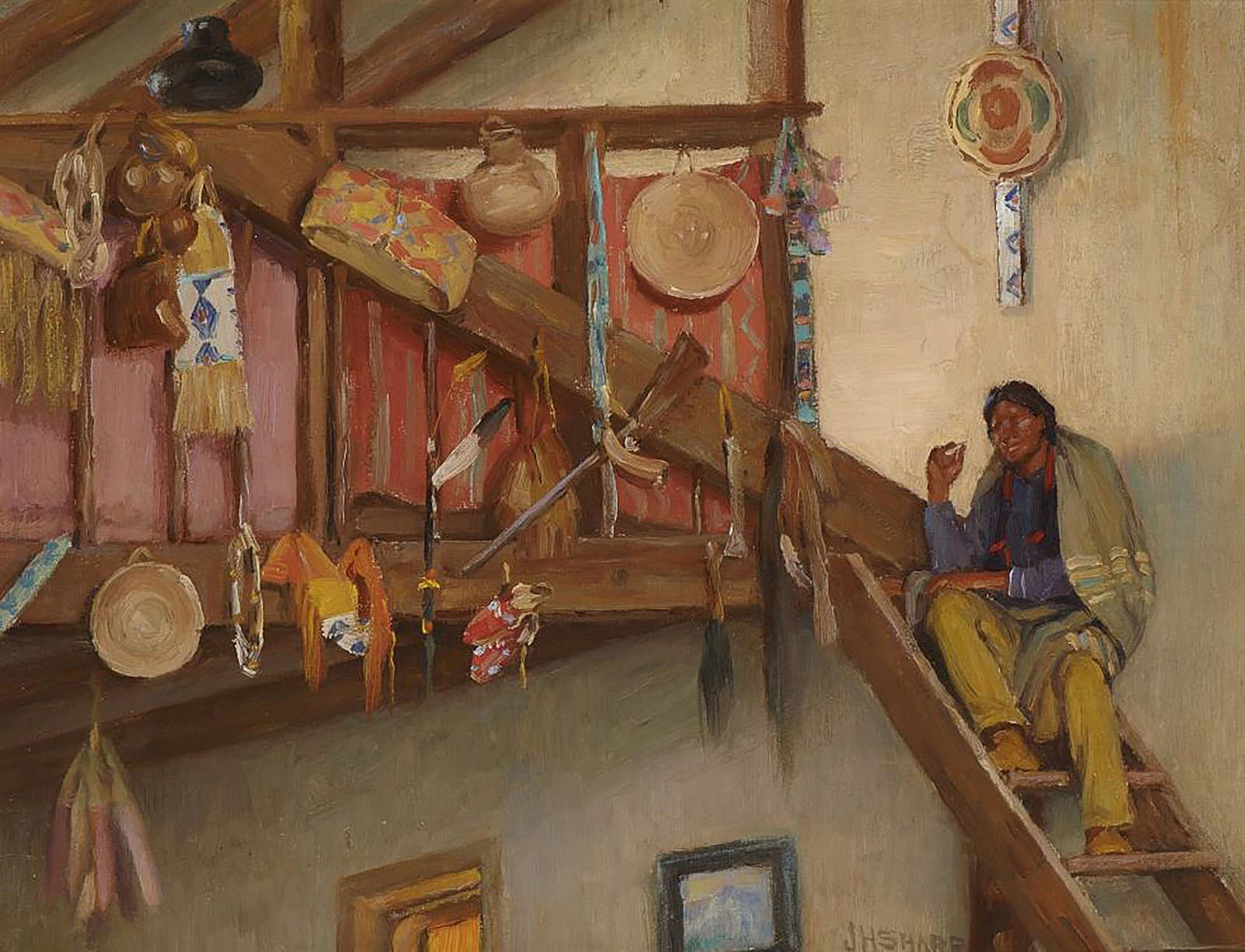 Bawling Deer, Taos; [Bawling Deer on Balcony Stairs - Studio]